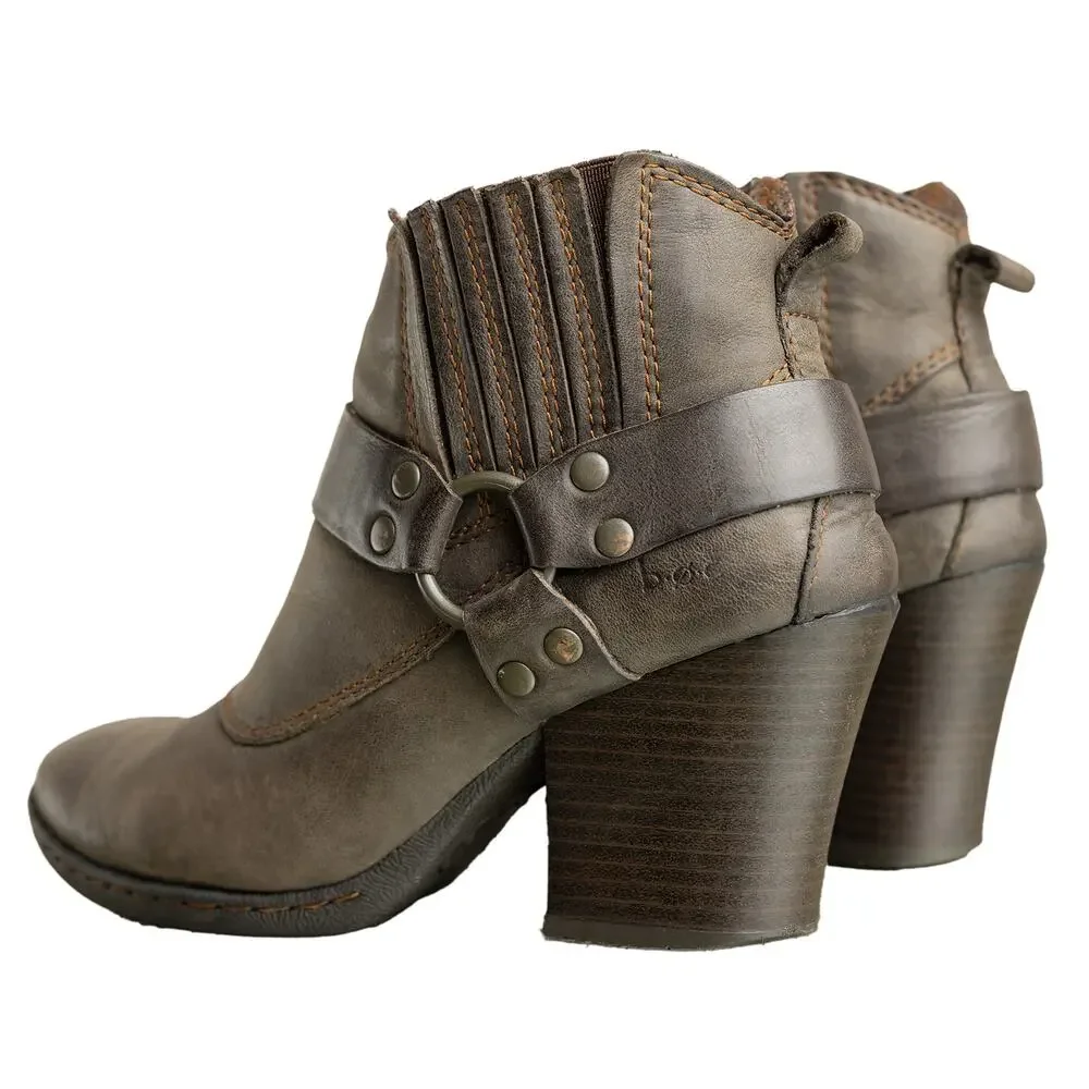 B.O.C Sasha Leather Harness Boot Distressed Gray Moto Western Style Ankle Bootie